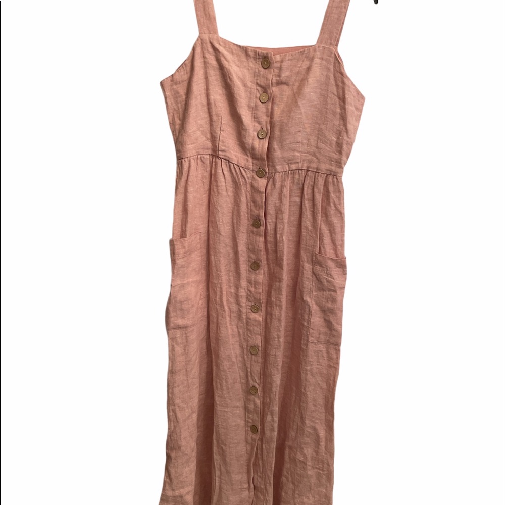 Rachel Zoe Button Front Linen Midi Dress